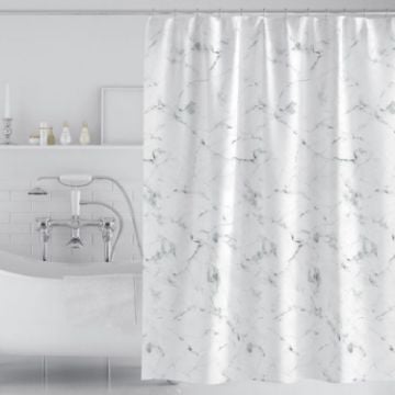 Picture of 180x180cm Thickened Waterproof Moldproof Shower Curtain Simple Bathroom Hotel Curtain With Hooks (Marble)