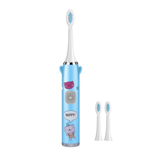 Blue Cartoon Children Electric Toothbrush with 3 Heads - USB Charging - 1