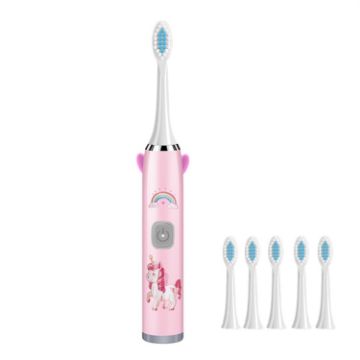 Cartoon Children Electric Toothbrush, Pink, 6 Heads - USB Charging - 1