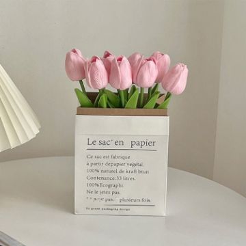 Picture of 10 In 1 Tulip Bouquet With Paper Bag Home Decoration Simulation Flowers Paper Bag Floral Set Arrangement (Pink)