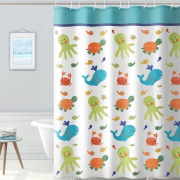 Picture of 120x180cm Thickened Polyester Fabric Printed Shower Curtain Cute Cartoon Waterproof Curtain With Hooks