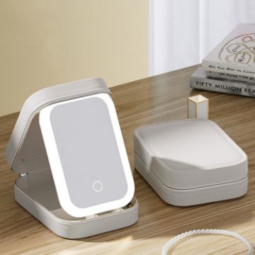 LED Light Cosmetic Mirror & Storage Box (White) - 1