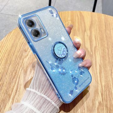 Motorola Moto G53 5G Blue Glitter Flower Ring Phone Case - 1