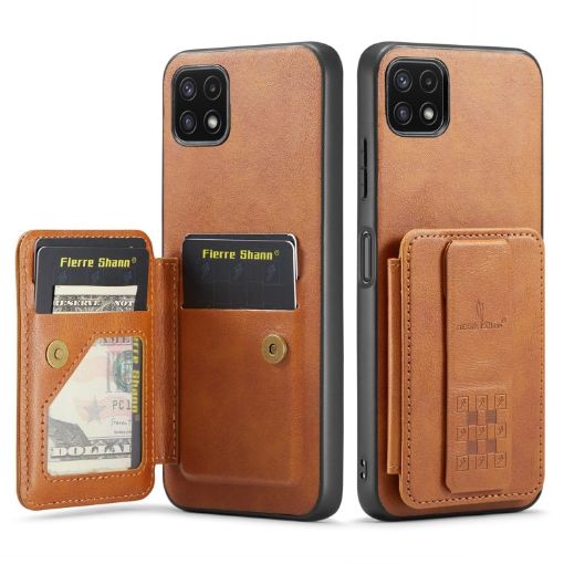 Samsung Galaxy A22 5G Leather Card Holder Phone Case (Brown) - 1