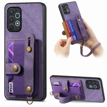 Samsung Galaxy A32 4G Retro Cross Wristband Wallet Leather Back Phone Case - Purple - 1