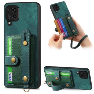 Samsung Galaxy A42 5G Retro Cross Wristband Wallet Leather Back Phone Case Green - 1