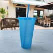 Small Summer Glitter Water Cup with Straw - Light Blue - 1