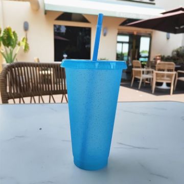 Small Summer Glitter Water Cup with Straw - Light Blue - 1