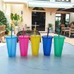 Small Summer Glitter Water Cup with Straw - Light Blue - 2