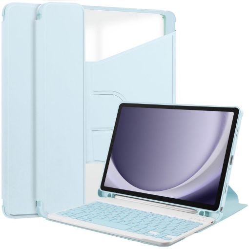 Samsung Galaxy Tab A9+ Smart Leather Case with Keyboard - Sky Blue - 1