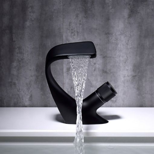 Black Basin Waterfall Faucet - Hot & Cold All-Copper - Bathroom Sanitary Ware - 1