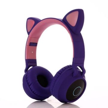 Cute Cat Ear Bluetooth Headphones - Purple - 1