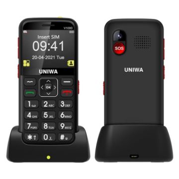 Picture of UNIWA V1000 4G Elder Mobile Phone, 2.31", UNISOC TIGER T117, 1800mAh Battery, 21 Keys, BT, FM, MP3, MP4, SOS, Torch (Black)