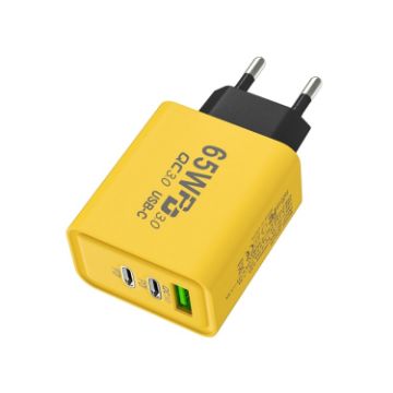 Picture of 65W Gallium Nitride USB + Type-C Fast Charging Charger, Plug Type:EU Plug (Yellow)