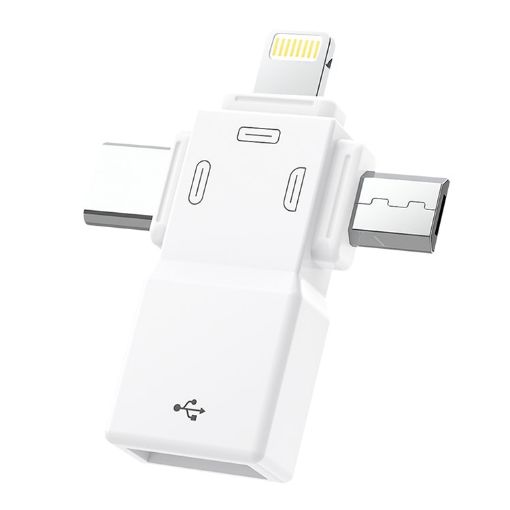 USB OTG Adapter - USB 2.0 to 8 Pin + USB-C + Micro USB - 1
