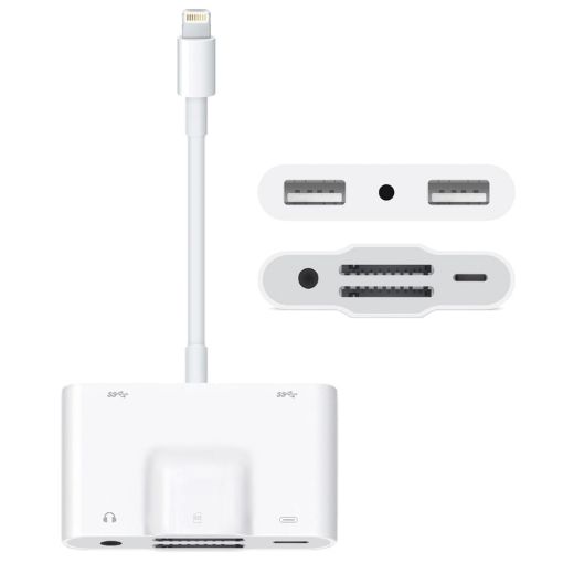 6 in 1 Camera Adapter with Dual USB, Dual SD Card, 3.5mm Audio Interface - 1