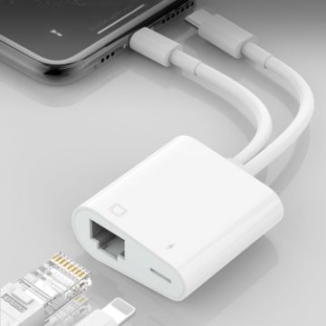 NK-1035 Pro 2 in 1 USB-C/Type-C + 8 Pin Male to RJ45 Adapter - 1