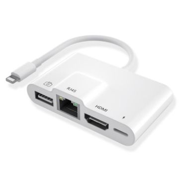 4 in 1 8 Pin Male to 8 Pin Power + RJ45 Ethernet + HDMI + USB Camera Female OTG Adapter - 1
