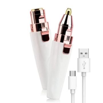 2 In 1 Electrical Eyebrow Trimmer Ladies Shaver USB Charging White - 1