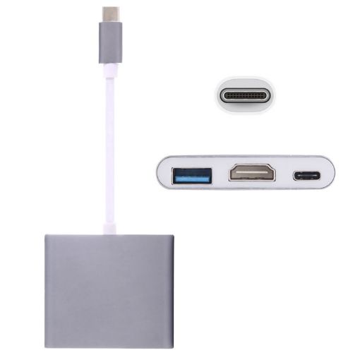 USB-C/Type-C 3.1 Male to Female Adapter - HDMI & USB 3.0 (Grey) - 1