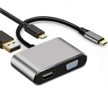USB C to HDMI VGA 4K Adapter Hub with USB 3.0 - Gray - 1