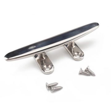 Marine Stainless Steel Flat Top Boat Cleats 4" Base with Screws - 1