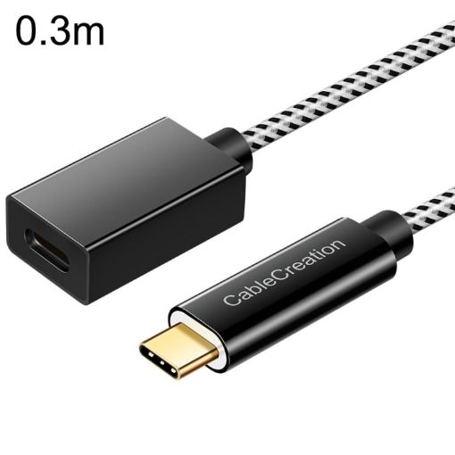 0.3m Type-C/USB-C Male to Female Extension Cable - Black - 1