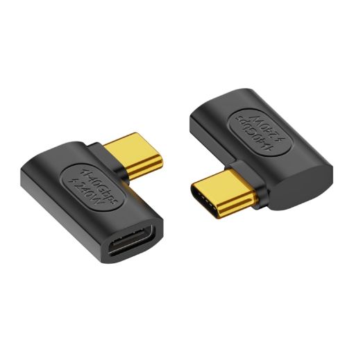 40Gbps USB-C Female to Male Adapter, 240W, Side Bend, Black - 1