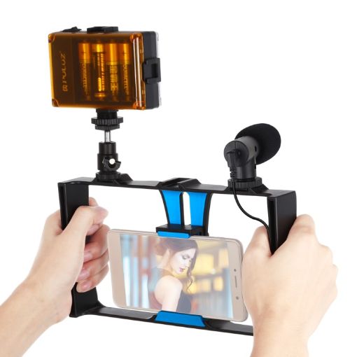 PULUZ 3 in 1 Vlogging LED Selfie Light Kit with Microphone - Blue - 1