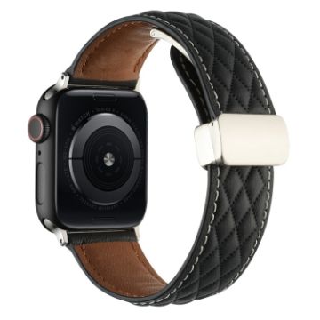 Apple Watch SE 2022 40mm Black Leather Band - Rhombus Pattern - 1