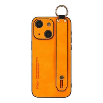 Picture of For iPhone 15 Plus Lambskin Wristband Holder Phone Case (Orange)
