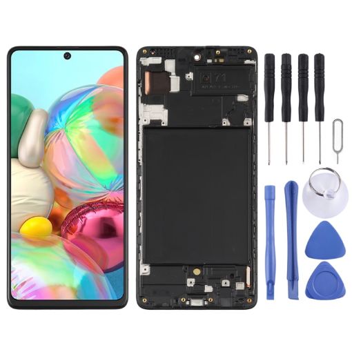 Samsung Galaxy A71 Super AMOLED LCD Screen with Frame - Black - 1