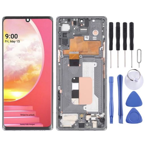 LCD Screen for LG Velvet 5G Full Assembly with Frame - Silver - 1