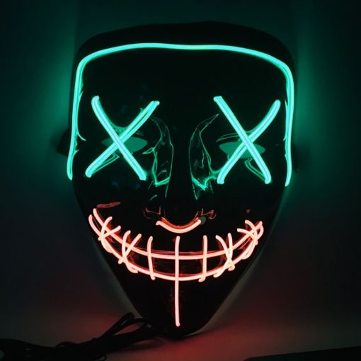 LED Halloween Festival Party X Face Seam Mouth Mask Green Orange - 1