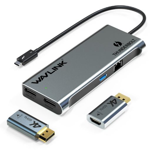 WAVLINK Thunderbolt 3 Dual 4K Mini Docking Station - 2 DP to HD Adapters - 1