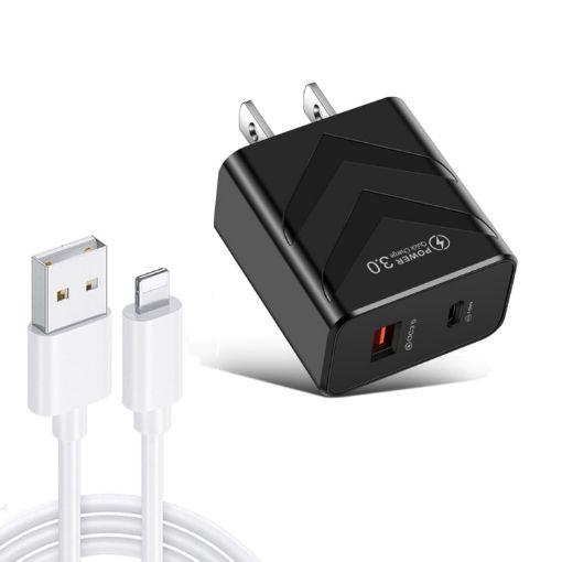 20W PD + QC 3.0 Dual Ports Fast Charger with USB to 8 Pin Cable - 1