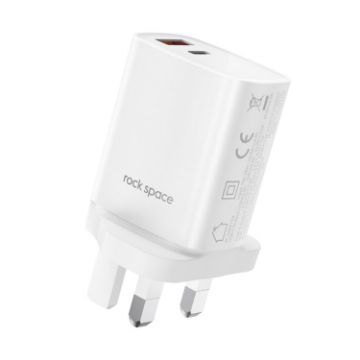 ROCK T51 30W Type-C/USB-C + USB PD Dual Ports Fast Charging Travel Charger, UK Plug - 1