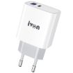 IVON AD52 18W USB-C/Type-C + USB Dual Port PD Fast Charge EU Plug - 1
