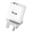 IVON AD52 18W USB-C/Type-C + USB Dual Port PD Fast Charge (UK Plug) - 1