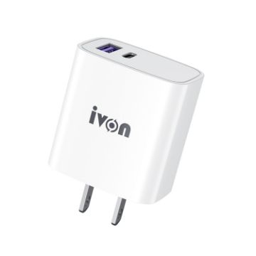 IVON AD52 18W USB-C/Type-C + USB Dual Port PD Fast Charge (US Plug) - 1