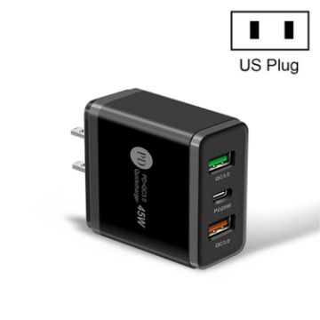 45W PD3.0 + 2 x QC3.0 USB Multi Port Quick Charger, US Plug - 1