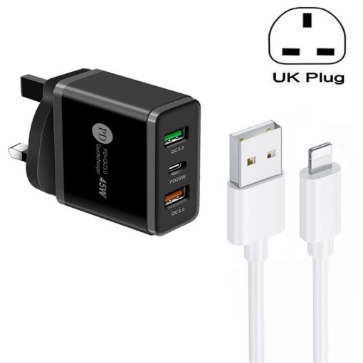 45W PD25W + 2 x QC3.0 USB Multi Port Charger with USB to 8 Pin Cable - 1