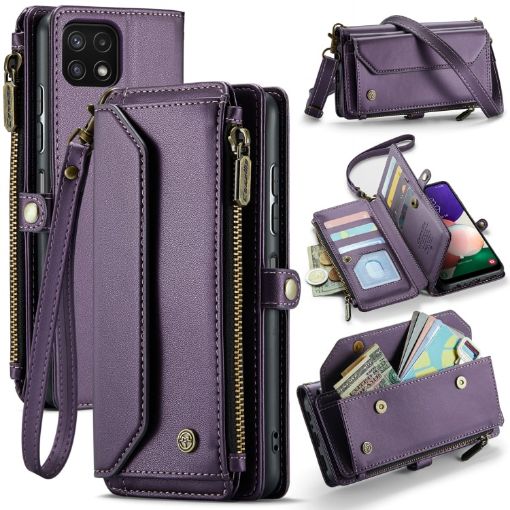 Samsung Galaxy A22 5G Wallet Case RFID Anti-theft Leather (Purple) - 1