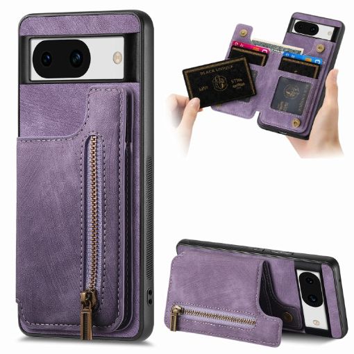 Google Pixel 9 Pro XL Purple Leather Zipper Wallet Case - 1