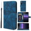 Sony Xperia 10 II Blue Leather Phone Case - Geometric Lines - 1