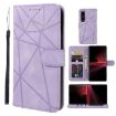 Sony Xperia 1 III Purple Leather Phone Case - Geometric Lines - 1
