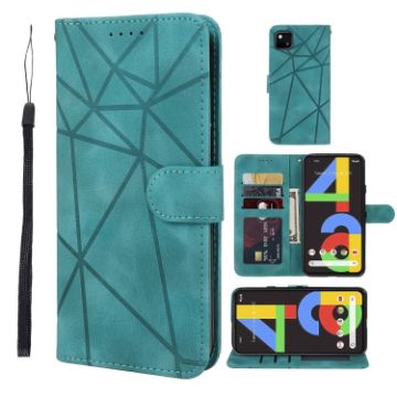 Green Leather Phone Case for Google Pixel 4a 4G - Geometric Lines - 1