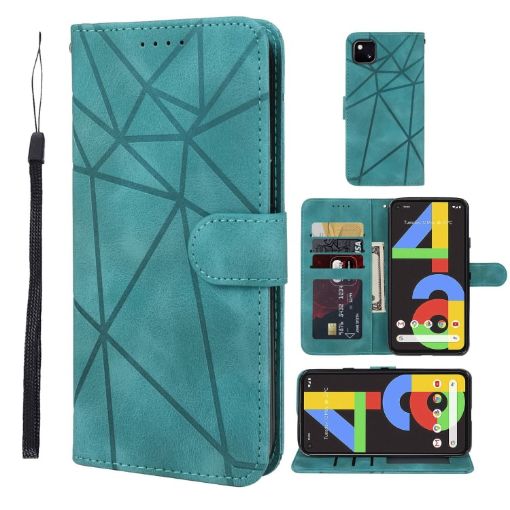Green Leather Phone Case for Google Pixel 4a 4G - Geometric Lines - 1