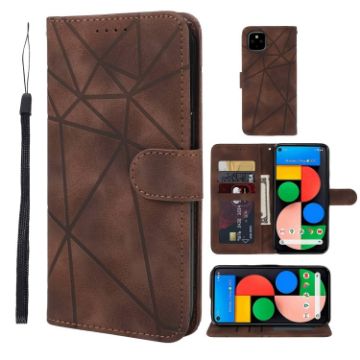 Brown Leather Phone Case for Google Pixel 5 - Geometric Lines - 1