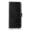 iPhone 16 Plus Crocodile Top Layer Cowhide Leather Phone Case - Black - 3
